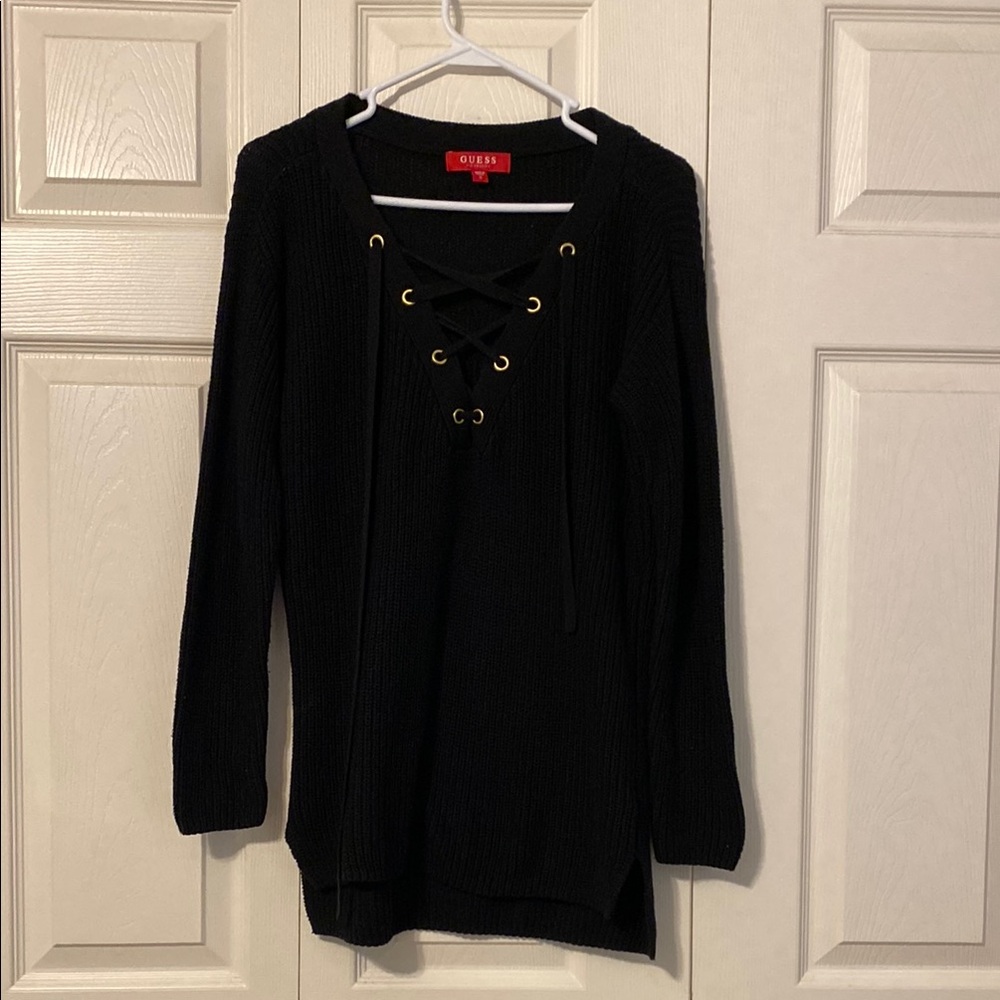 Guess Black Lace-Up Sweater